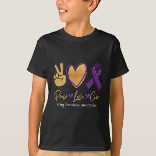 Vrede Liefde Cure Paarse Drug Overdosis Awareness T-shirt