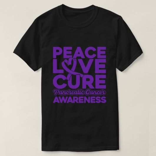 Vrede Liefde Cure Pancreaskanker Bewustzijn 1 T-shirt (Design voorkant)
