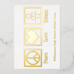 Vrede Liefde Debat Team Aangepaste School Goud Folie Feestdagenkaart<br><div class="desc">Een coole kerstkaart voor debat teams voor al je vrienden van speech en debat. Vrede Liefde Debat voor mensen die hun tijd besteden aan het debatteren over politieke onderwerpen en actuele gebeurtenissen.</div>