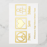 Vrede Liefde Debatteam Aangepaste School Goud Folie Feestdagenkaart<br><div class="desc">Een coole kerstkaart voor debatteams voor al je vrienden van spreken en debatteren. Vrede Liefde Debat voor mensen die hun tijd besteden aan het debatteren over politieke onderwerpen en actuele gebeurtenissen.</div>