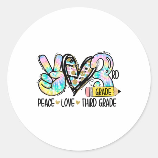 Vrede Liefde Derde Klas Grappige Tie Dye Student L Ronde Sticker (Voorkant)