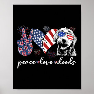 Vrede Liefde Doods Goldendoodle Usa Vlag Doodle 4e Poster