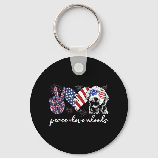 Vrede Liefde Doods Goldendoodle Vlag van de VS Doo Sleutelhanger (Voorkant)