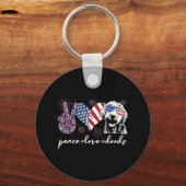 Vrede Liefde Doods Goldendoodle Vlag van de VS Doo Sleutelhanger (Voorkant)
