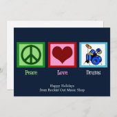 Vrede Liefde Drums Aangepaste Muziekwinkel Kerstmi Feestdagenkaart (Voorkant / Achterkant)