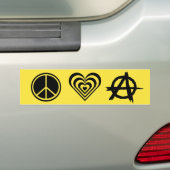 Vrede Liefde en Anarchie Bumpersticker (Op auto)