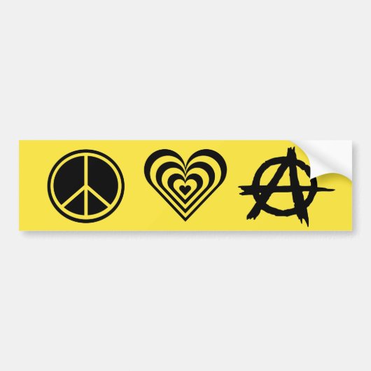 Vrede Liefde en Anarchie Bumpersticker (Voorkant)