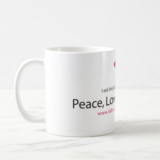 Vrede, liefde en arbeid koffiemok (Links)