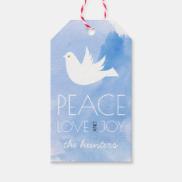 Vrede, liefde en blijdschap blauw waterverf kerst cadeaulabel