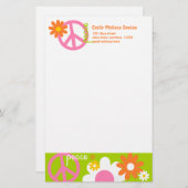 Vrede, liefde en bloemen briefpapier (Voorkant / Achterkant)