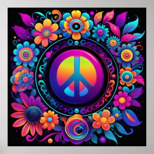 Vrede, liefde en bloemen poster (Voorkant)