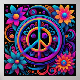 Vrede, liefde en bloemen poster