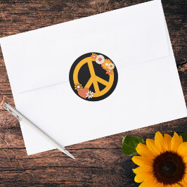 Vrede, liefde en bloemen ronde sticker