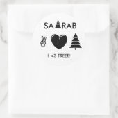 VREDE LIEFDE EN BOMEN! RONDE STICKER (Tas)