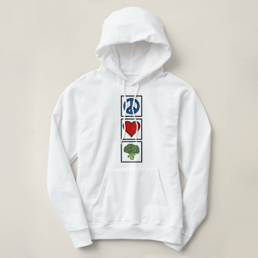 Vrede, liefde en broccoli hoodie (Design voorkant)