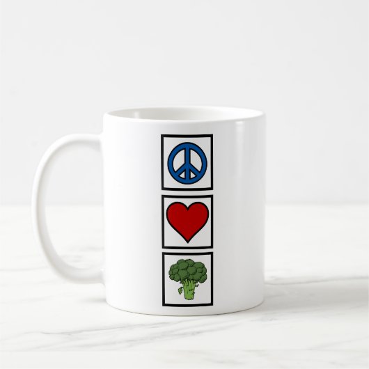 Vrede Liefde en Broccoli Koffiemok (Links)