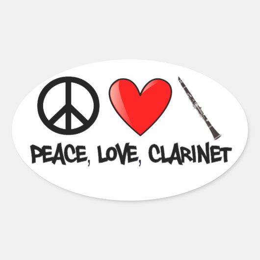 Vrede, liefde en Clarinet Ovale Sticker (Voorkant)