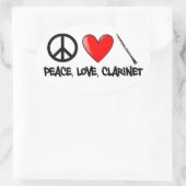 Vrede, liefde en Clarinet Ovale Sticker (Tas)