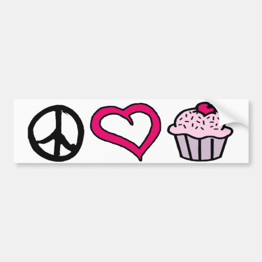 Vrede, liefde en cupcakes! bumpersticker (Voorkant)