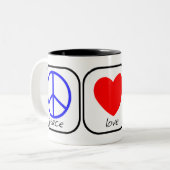 Vrede, liefde en Donuts Tweekleurige Koffiemok (Voorkant links)
