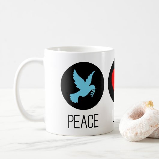 Vrede liefde en eenhoorns koffiemok (Met donut)