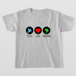 Vrede liefde en eenhoorns t-shirt