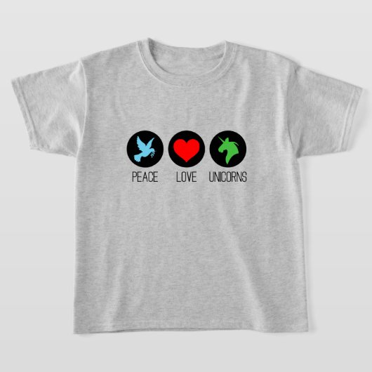Vrede liefde en eenhoorns t-shirt (Laagn)