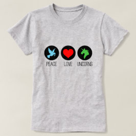 Vrede liefde en eenhoorns t-shirt