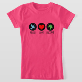 Vrede liefde en eenhoorns t-shirt