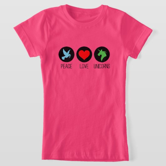 Vrede liefde en eenhoorns t-shirt (Laagn)