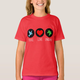 Vrede liefde en eenhoorns t-shirt