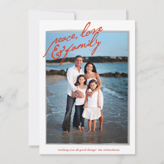 Vrede, liefde en familie met foto op achtergrond (Voorkant)