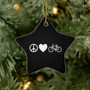 Vrede Liefde en Fietsen Keramisch Ornament