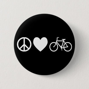 Vrede Liefde en Fietsen Ronde Button 5,7 Cm