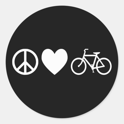 Vrede Liefde en Fietsen Ronde Sticker (Voorkant)