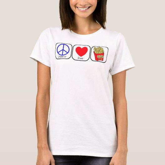 Vrede, liefde en friet t-shirt (Voorkant)