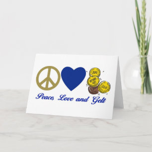 Vrede, liefde en Gelt Hanukkah T - shirts en gesch Feestdagen Kaart