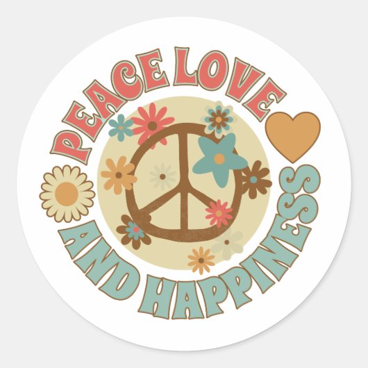 vrede liefde en geluk ronde sticker (Voorkant)