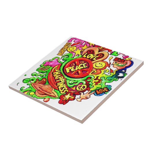 Vrede, liefde en geluk tegeltje (Zijkant)