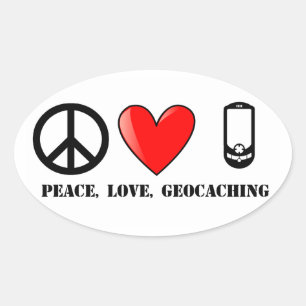 Vrede, liefde en geocaching ovale sticker