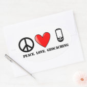 Vrede, liefde en geocaching ovale sticker (Envelop)