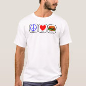 Vrede, liefde en hamburgers t-shirt (Voorkant)