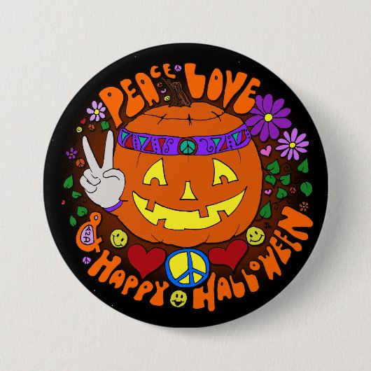 Vrede, liefde en Happy Halloween! Designer Button (Voorkant)
