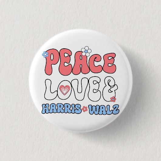 Vrede Liefde en Harris Walz Retro Hippie Style Ronde Button 3,2 Cm (Voorkant)