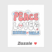Vrede Liefde en Harris Walz Retro Hippie Style Sticker (Vel)