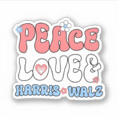 Vrede Liefde en Harris Walz Retro Hippie Style Sticker (Voorkant)