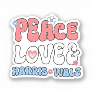 Vrede Liefde en Harris Walz Retro Hippie Style Sticker