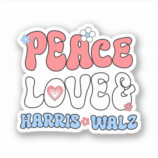 Vrede Liefde en Harris Walz Retro Hippie Style Sticker (Voorkant)