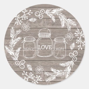 Vrede, liefde en hoop rustieke Mason Jar Wreath Ronde Sticker