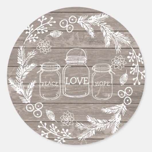 Vrede, liefde en hoop rustieke Mason Jar Wreath Ronde Sticker (Voorkant)